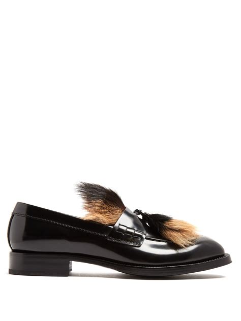 prada fur tassle loafers|Prada lace up shoes.